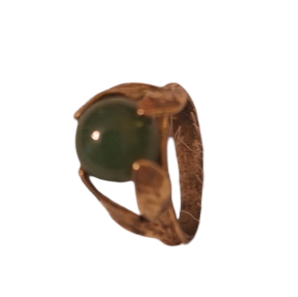 Art Nouveau Gold Washed Sterling Jade Orb Vintage 50's Ring Ladies 5.5 LEAF - Picture 6 of 10